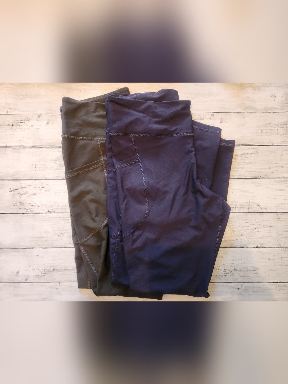 2pk- Athletic Leggings with Side Pocket - Navy and Olive